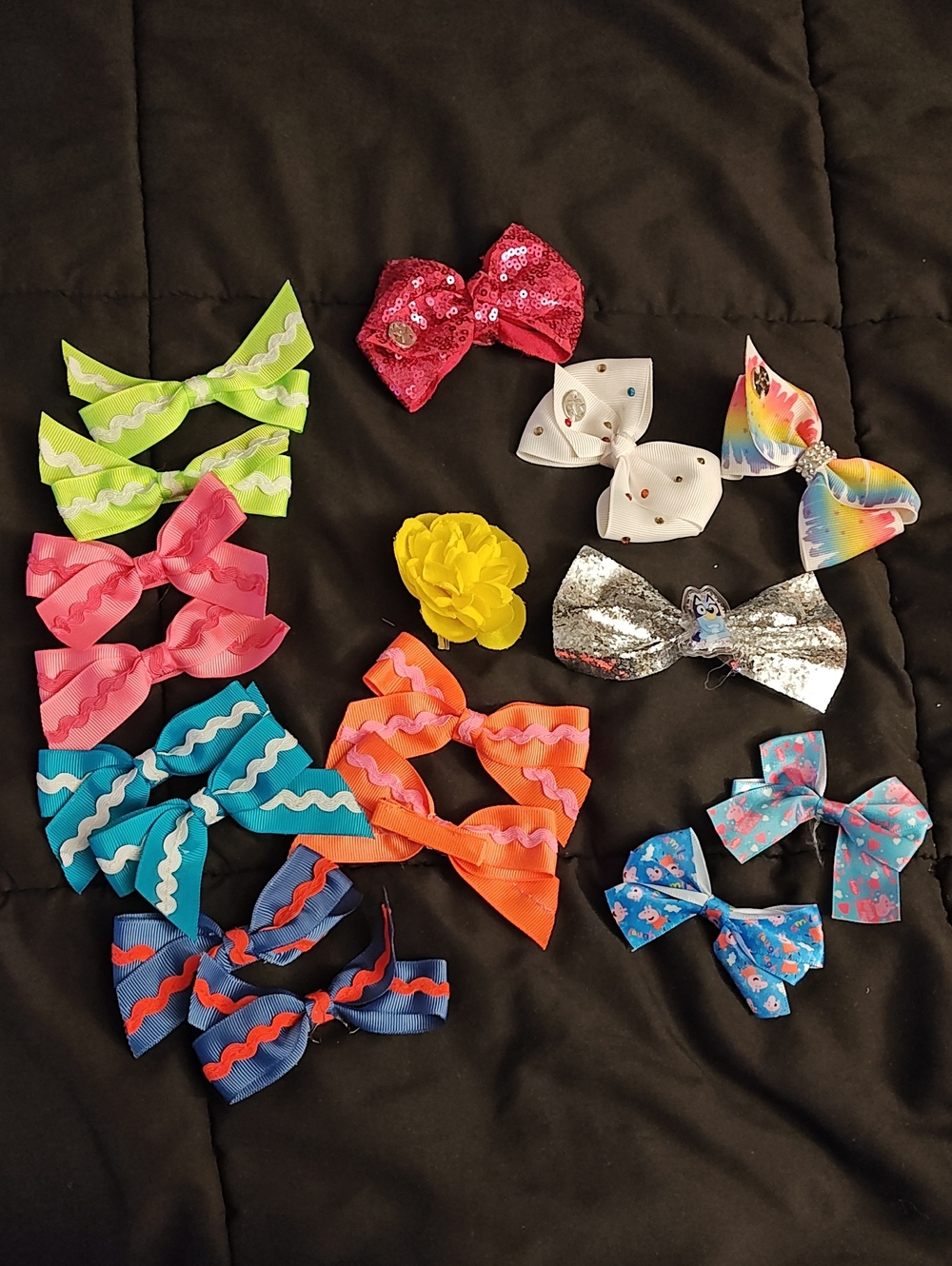 Kids Colorful Hair Bow Set - Pink, Green, Blue, Orange, Yellow, Silver, White